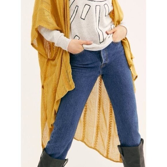 NWT Free People Golden Yellow Sequin Kimono | Boho Whimsigoth Coastal Cowgirl OS - Picture 4 of 16